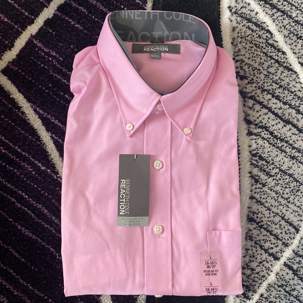 NWT MENS KENNETH COLE REACTION PINK REGULAR FIT DRESS SHIRT 16- 16 1/2 (36/37)